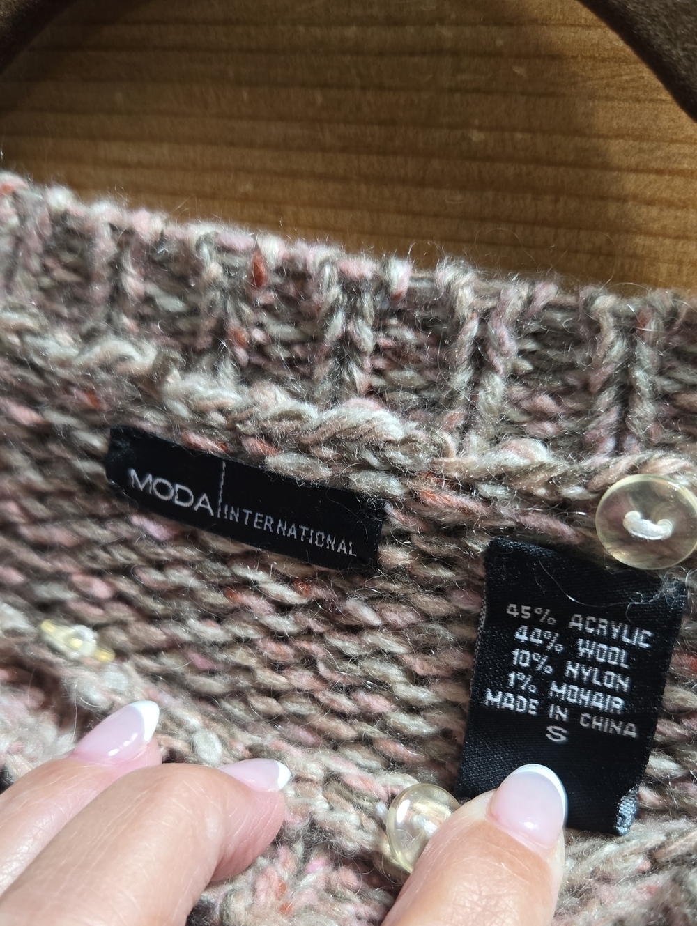 Moda International Marled Beige Pink Green Wool Chunky Sweater Sz Small - Picture 2 of 6